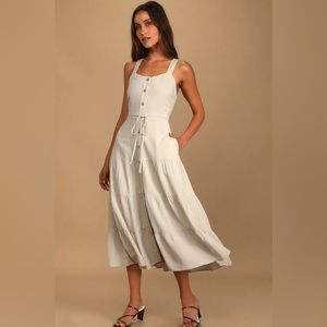 Lulu's Cream Pleated Maxi Sundress